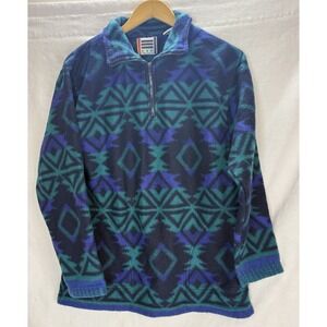 Vintage 90's Y2K EVR Fleece Green Black Purple Aztec Quarter Zip Unisex Medium